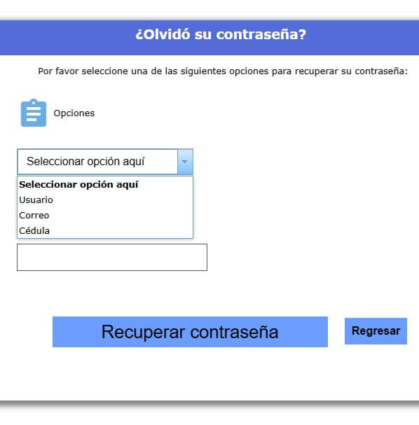 Tres opciones para recuperar contraseña SIMO